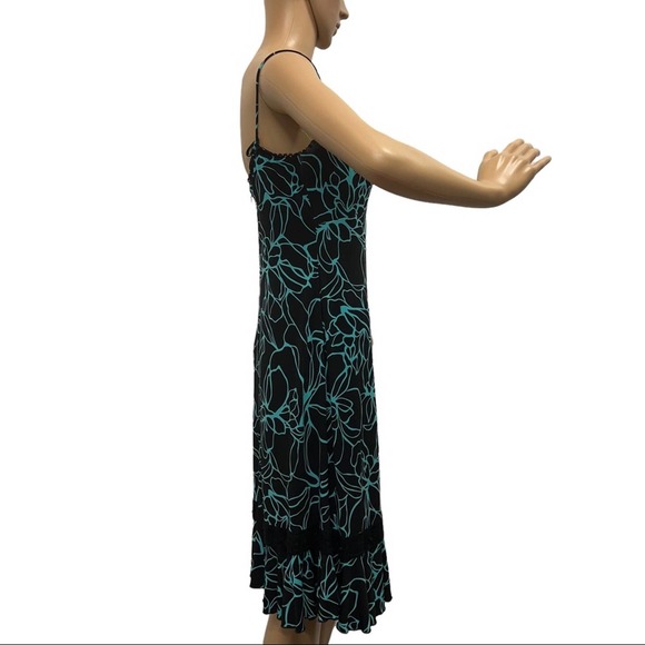 Vtg Tadashi 2000s Dress S Black Midi Floral Ric Rac Lace V Neck Spaghetti Straps - Picture 3 of 12